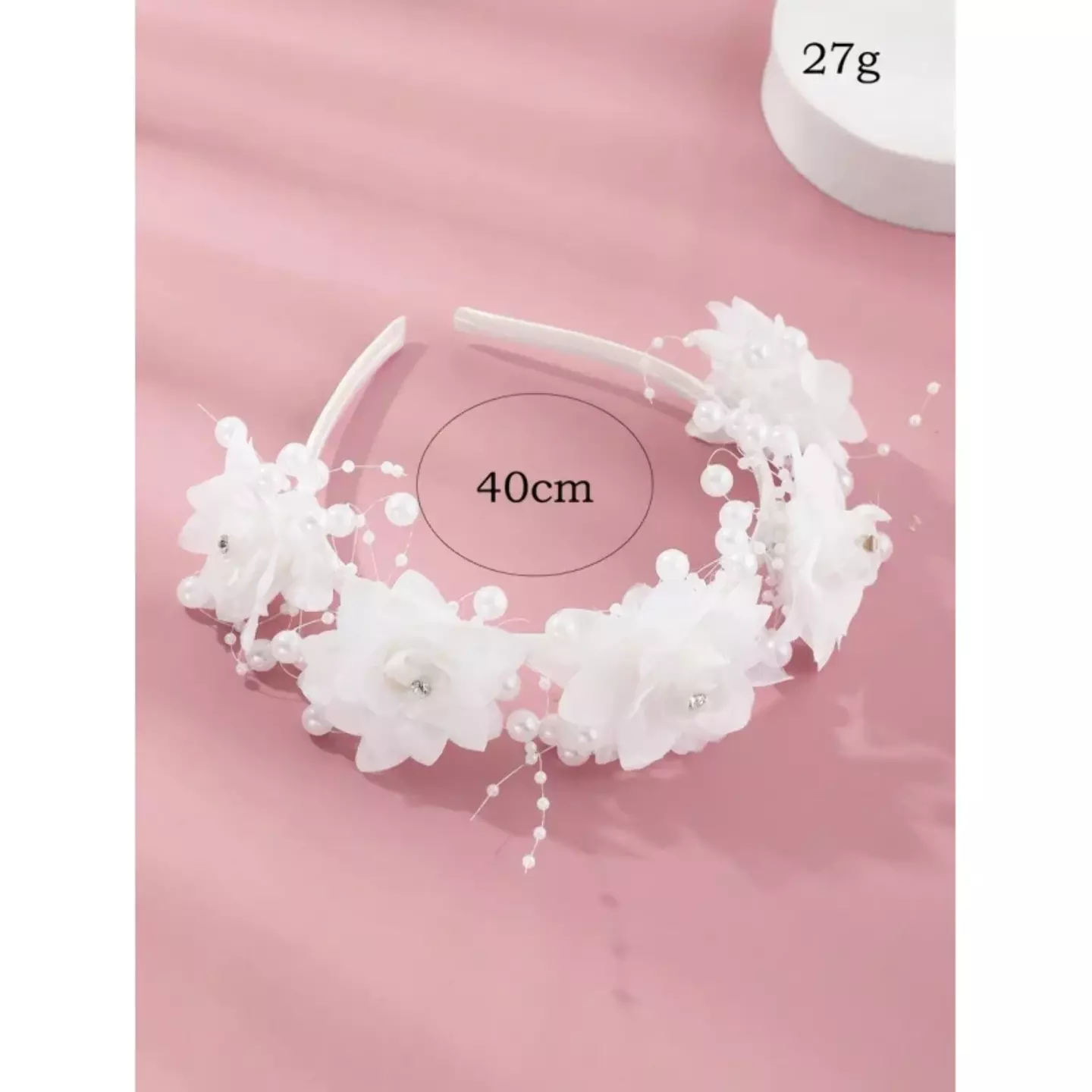 White Fabric Flower Crown Headband - Girls Soft Floral Special Occasion Hairband 8935