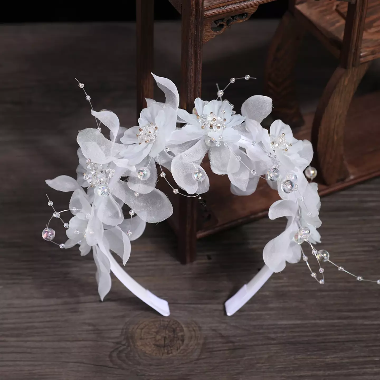 White Lace Flower Headband with Pearl Sprays - Girls Elegant Special Occasion Hairband 8939