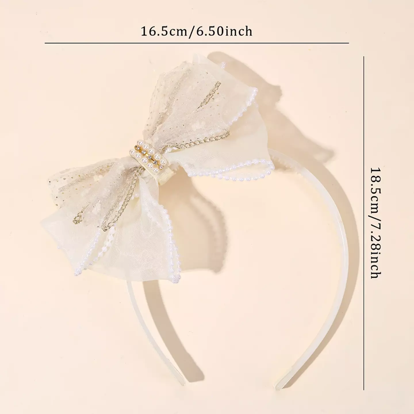 Girls Off White Chiffon Bow Headband with Pearl Detail 8951