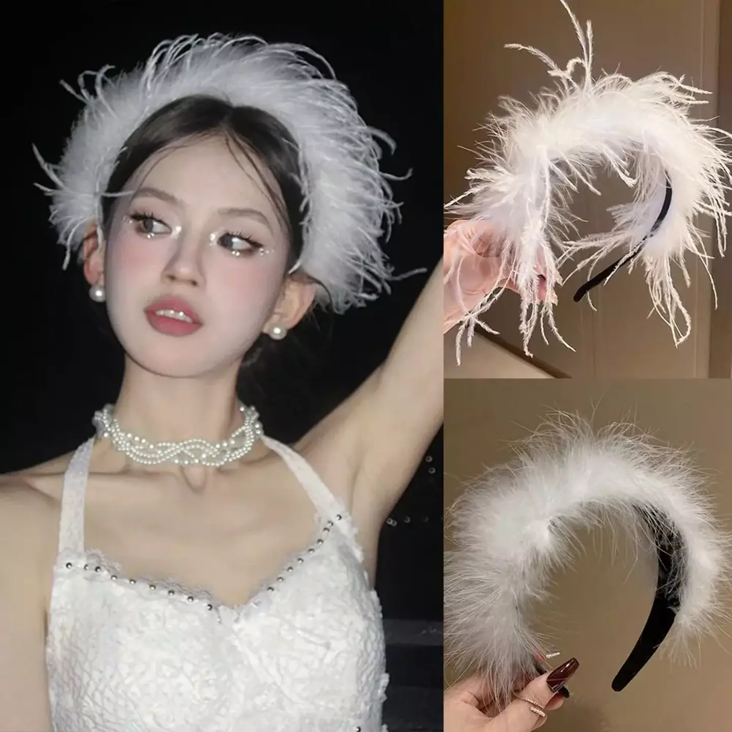 Girls White Feather Headband Fluffy Boho Hairband 8955
