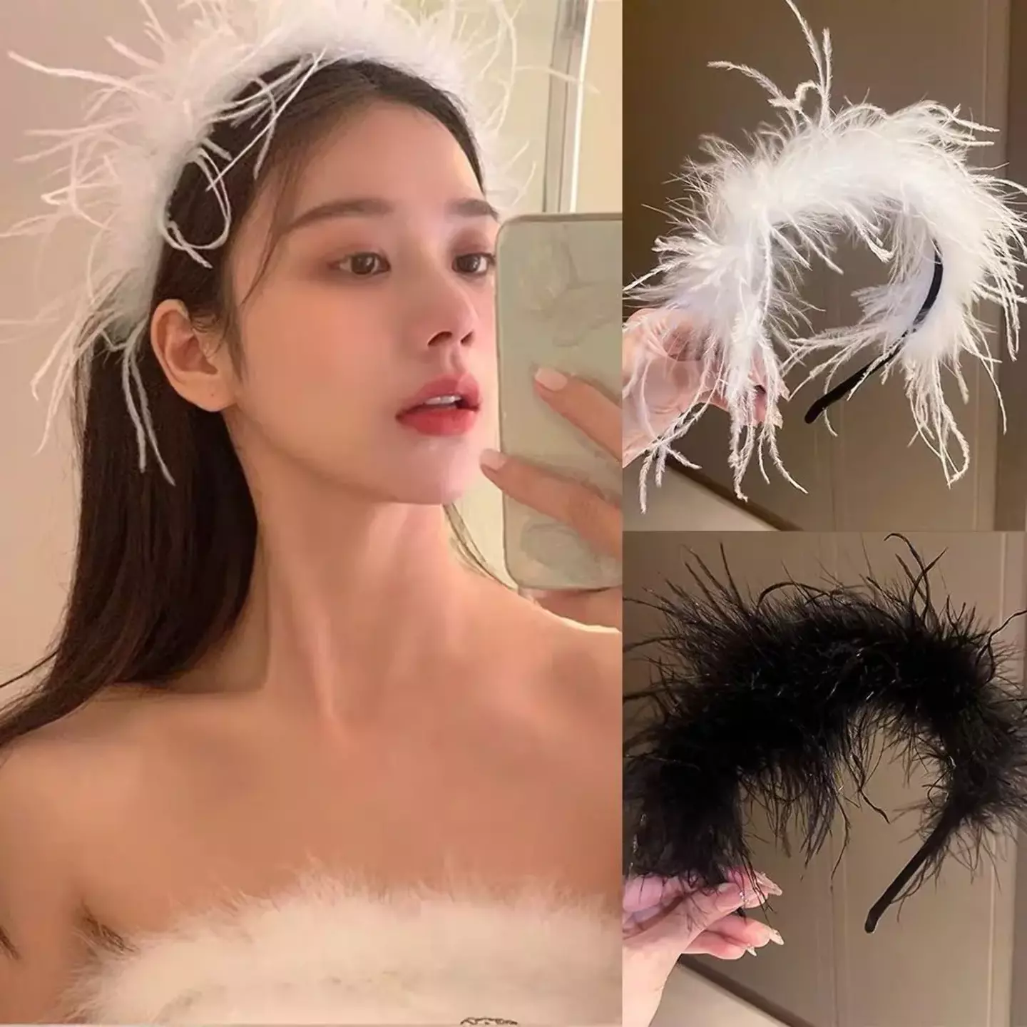 Girls White Feather Headband Fluffy Boho Hairband 8955