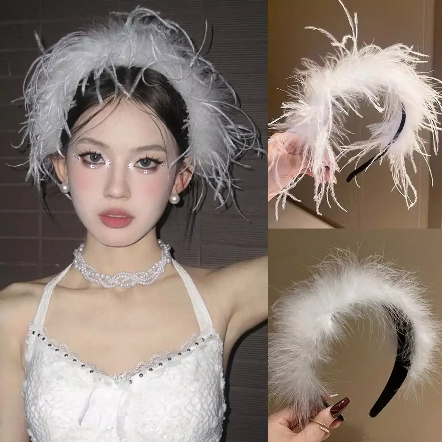 Girls White Feather Headband Fluffy Boho Hairband 8955