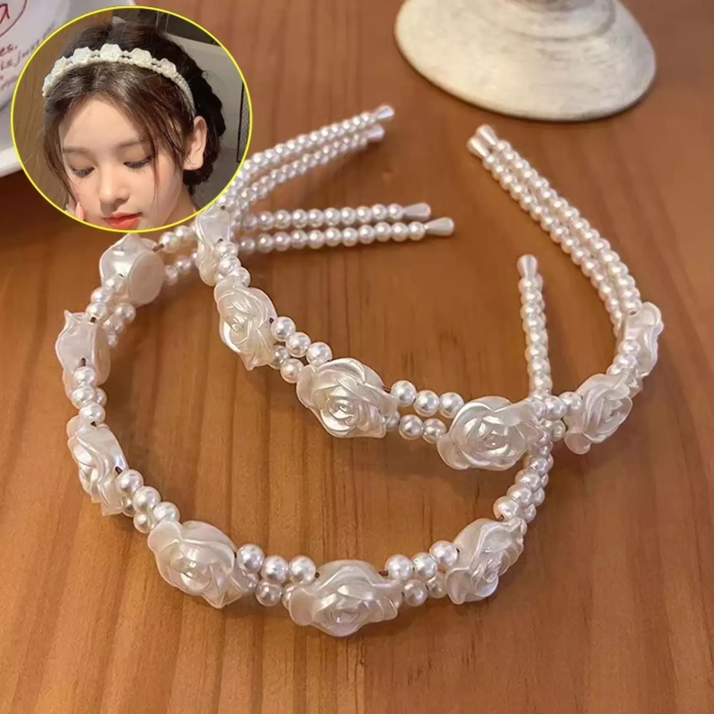 Girls White Pearl Rose Headband Elegant Hairband 8959