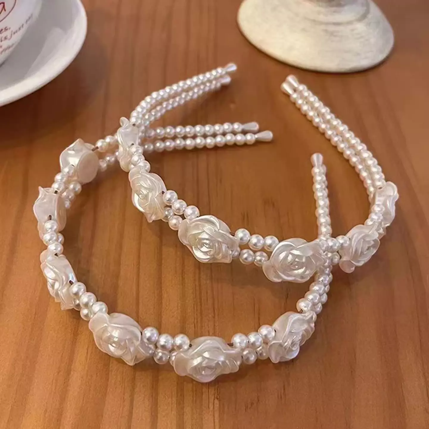 Girls White Pearl Rose Headband Elegant Hairband 8959