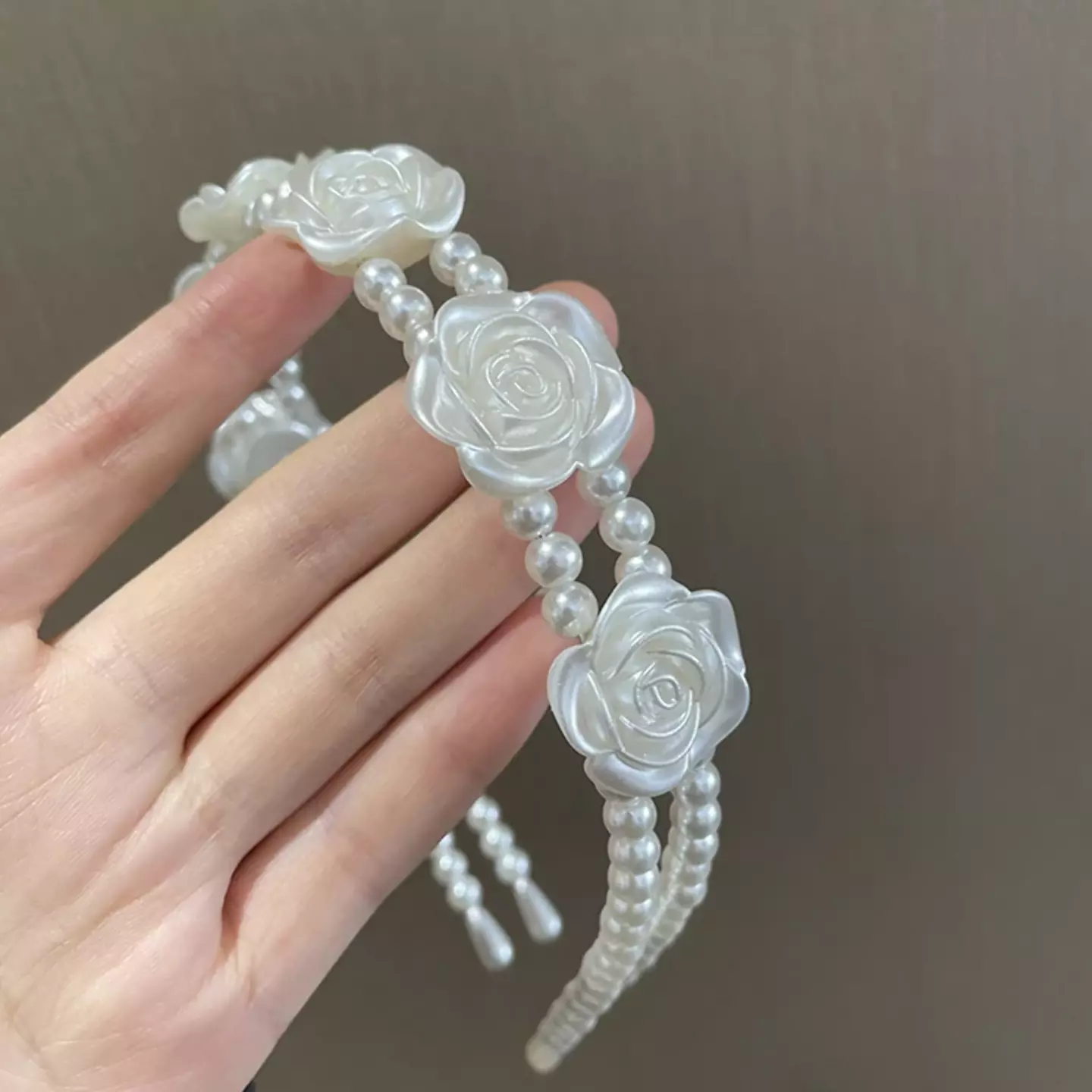 Girls White Pearl Rose Headband Elegant Hairband 8959