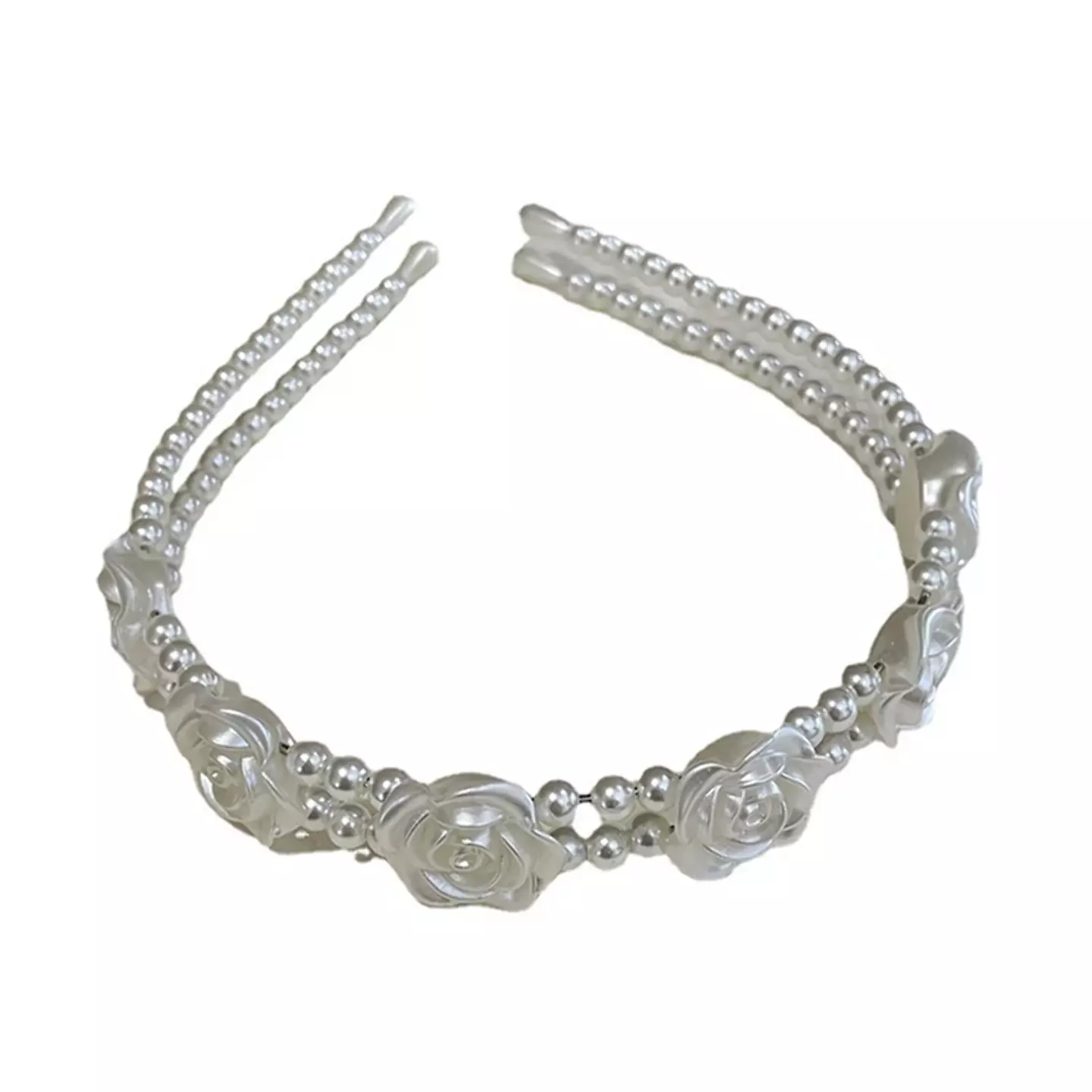 Girls White Pearl Rose Headband Elegant Hairband 8959