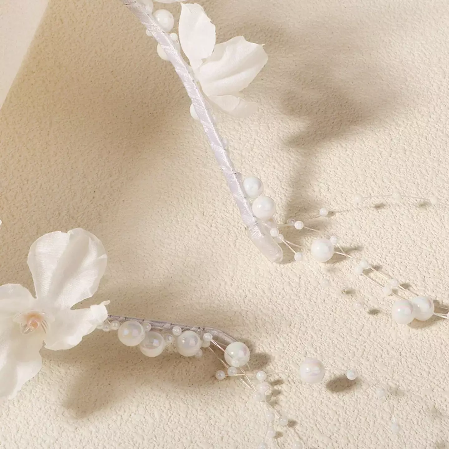 Girls White Flower Crown Headband with Pearl Strands 8963