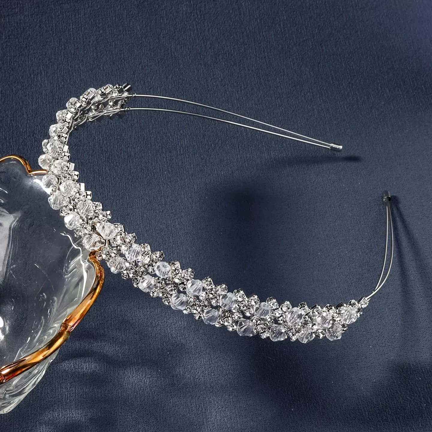 Crystal Silver Rhinestone Headband, Sparkly Double-Row Hair Accessory 8975