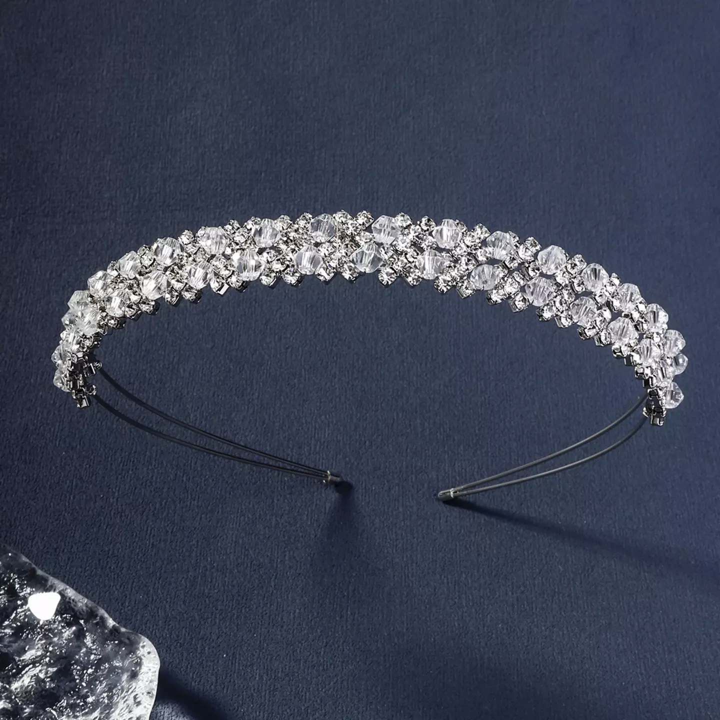 Crystal Silver Rhinestone Headband, Sparkly Double-Row Hair Accessory 8975