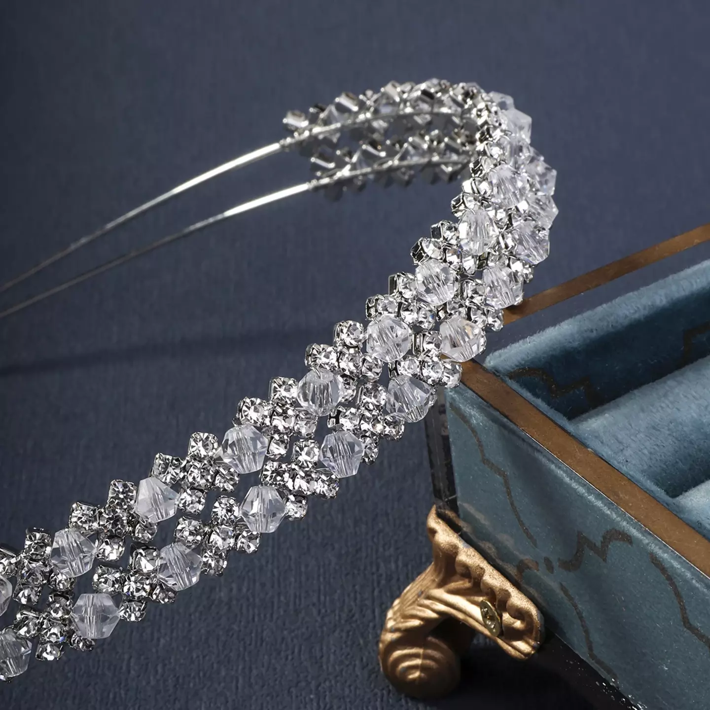 Crystal Silver Rhinestone Headband, Sparkly Double-Row Hair Accessory 8975