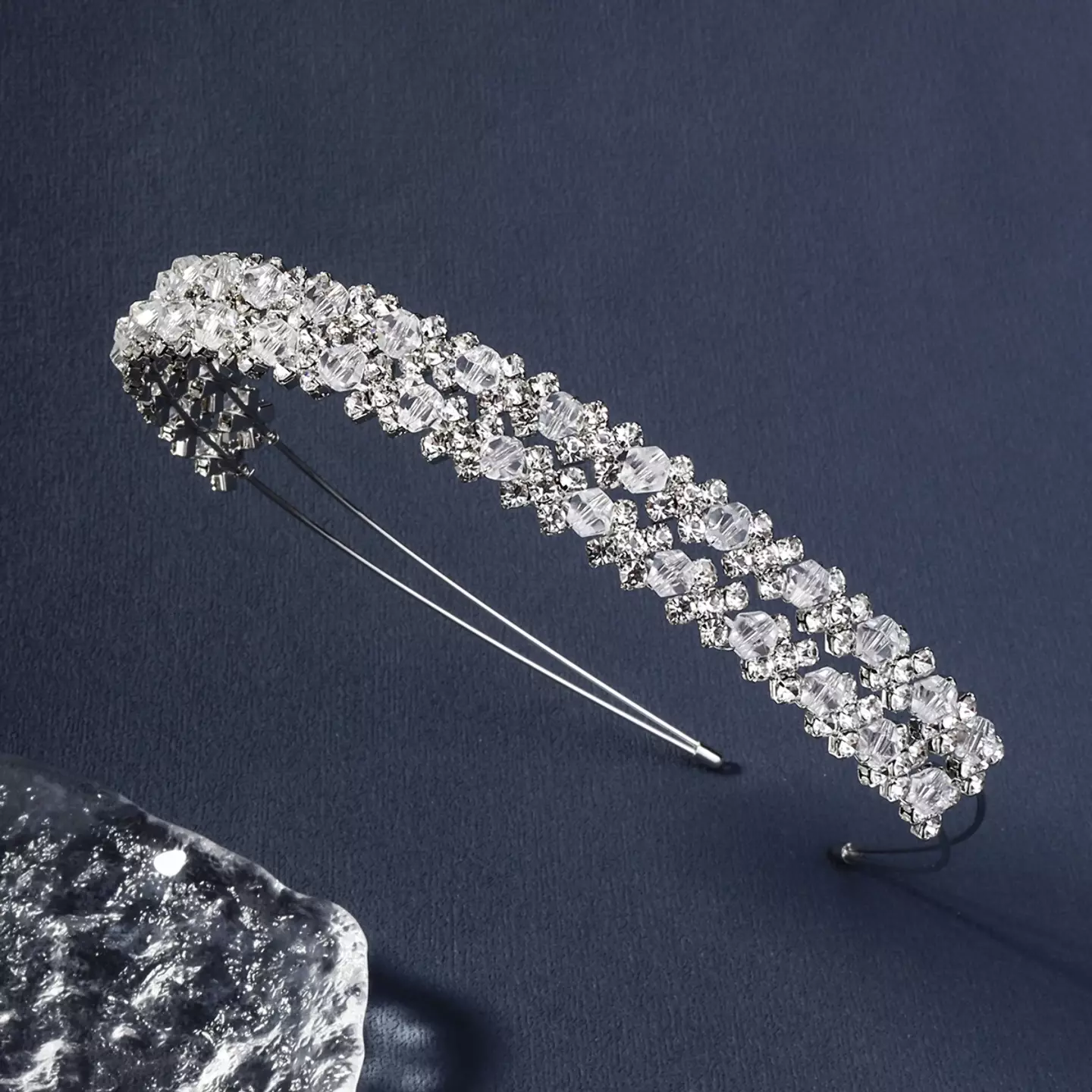 Crystal Silver Rhinestone Headband, Sparkly Double-Row Hair Accessory 8975