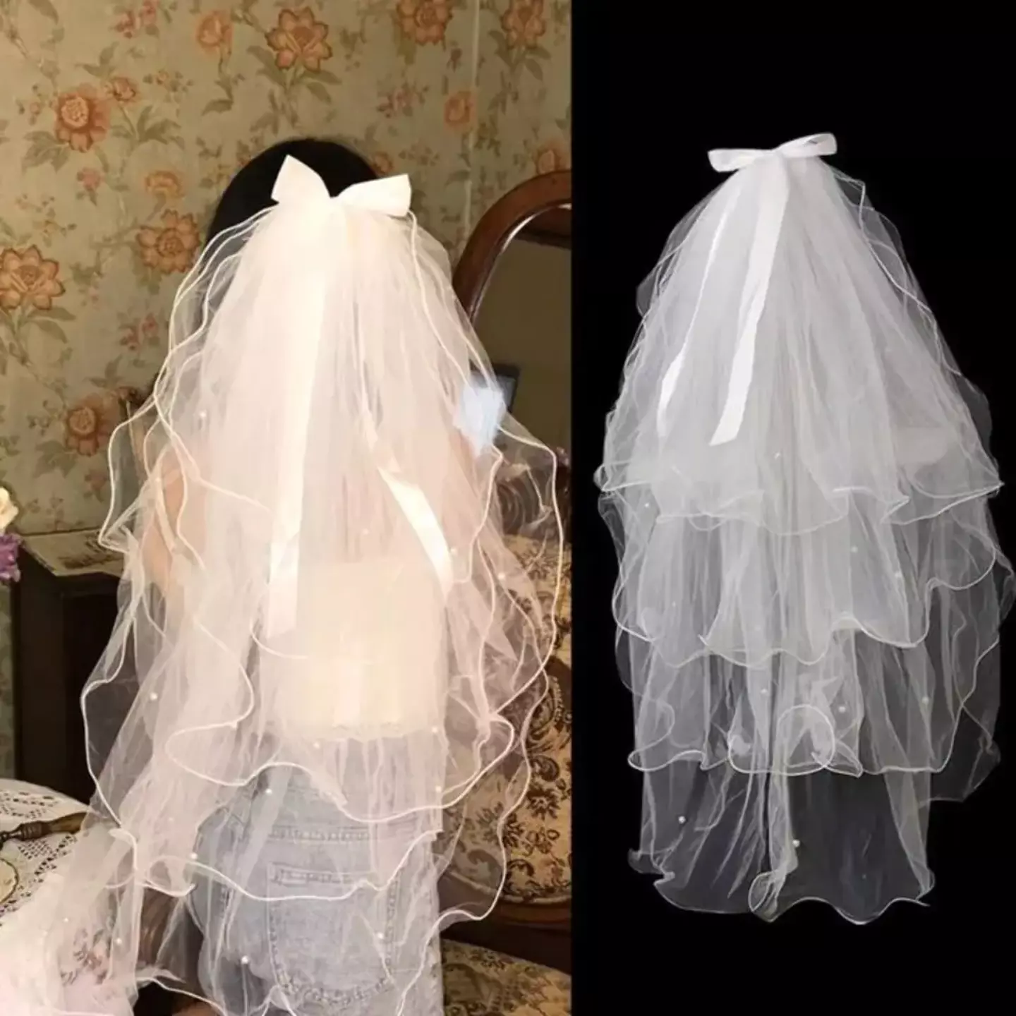 White Tiered Tulle Veil for Girls, 65cm with Hair Clip or Comb 8979