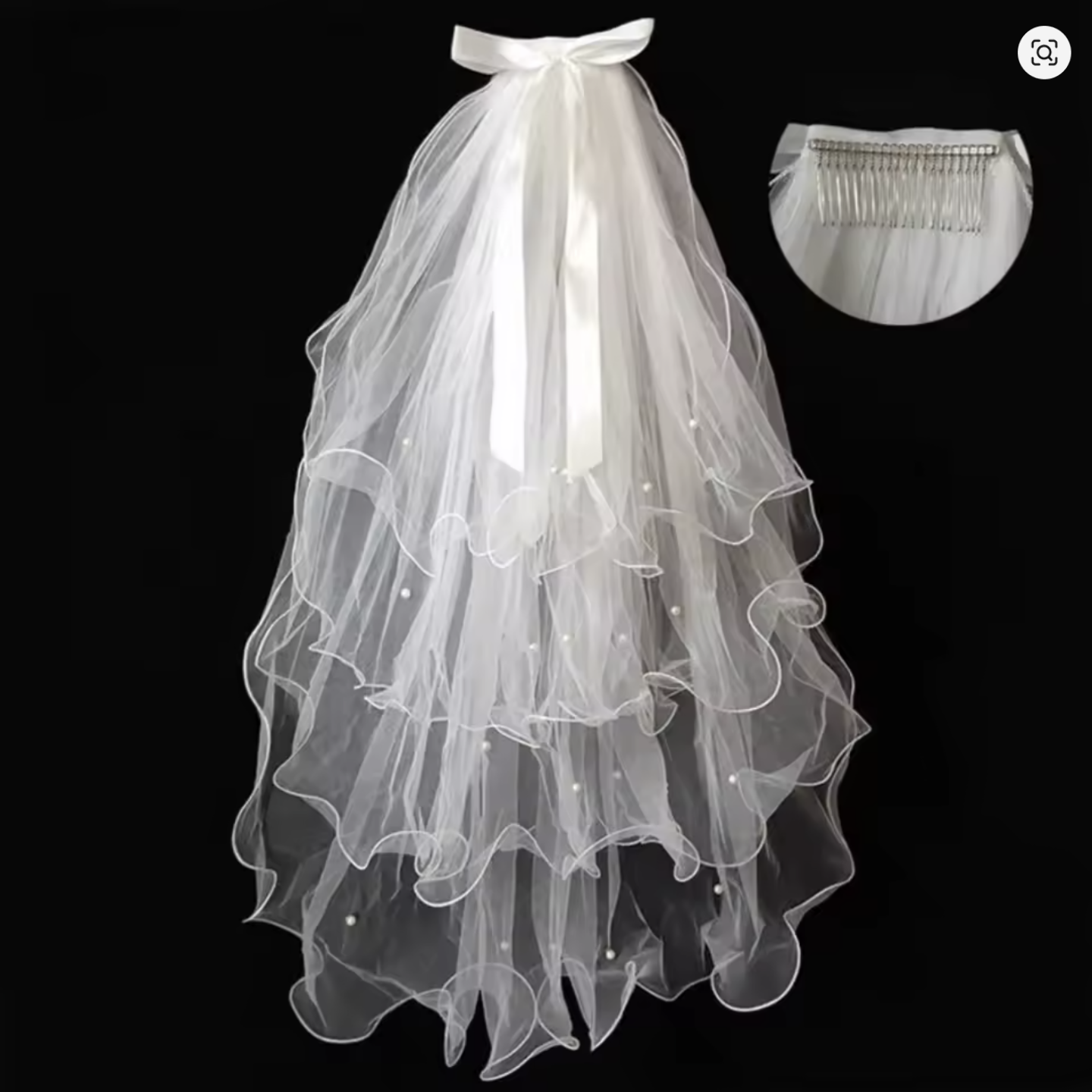 White Tiered Tulle Veil for Girls, 65cm with Hair Clip or Comb 8979