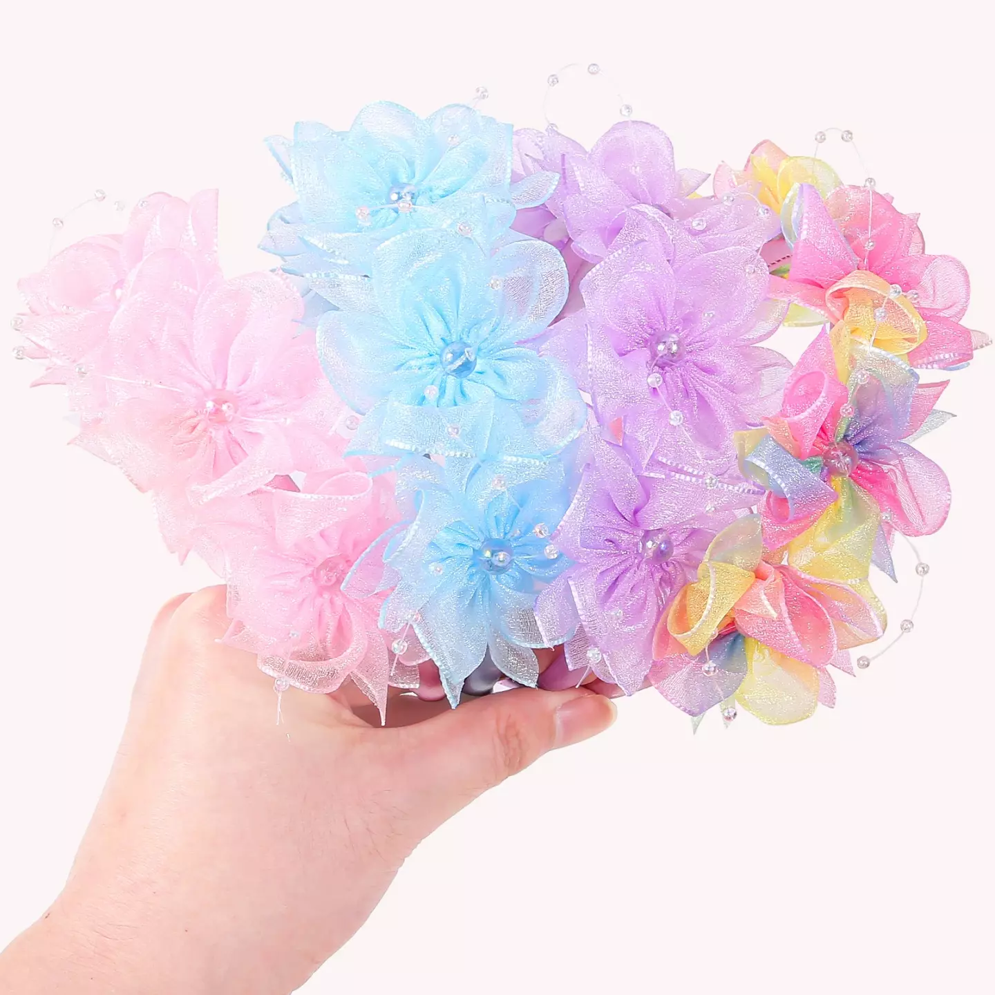 Pink and Yellow Chiffon Flower Headband for Girls 9035