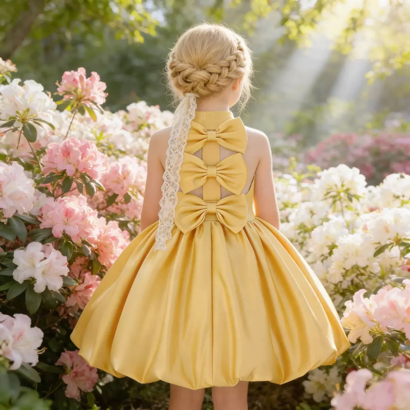 Yellow Scarlett Knee-Length Party Dress for Girls 9053