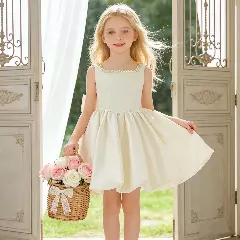 Ivory Kay Knee-Length Flower Girl Dress for Girls