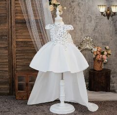 Adora White Sequin Lace Flower Girl Dress with Long Train