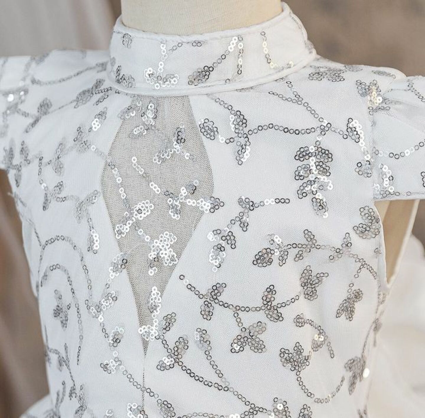 Adora White Sequin Lace Flower Girl Dress with Long Train