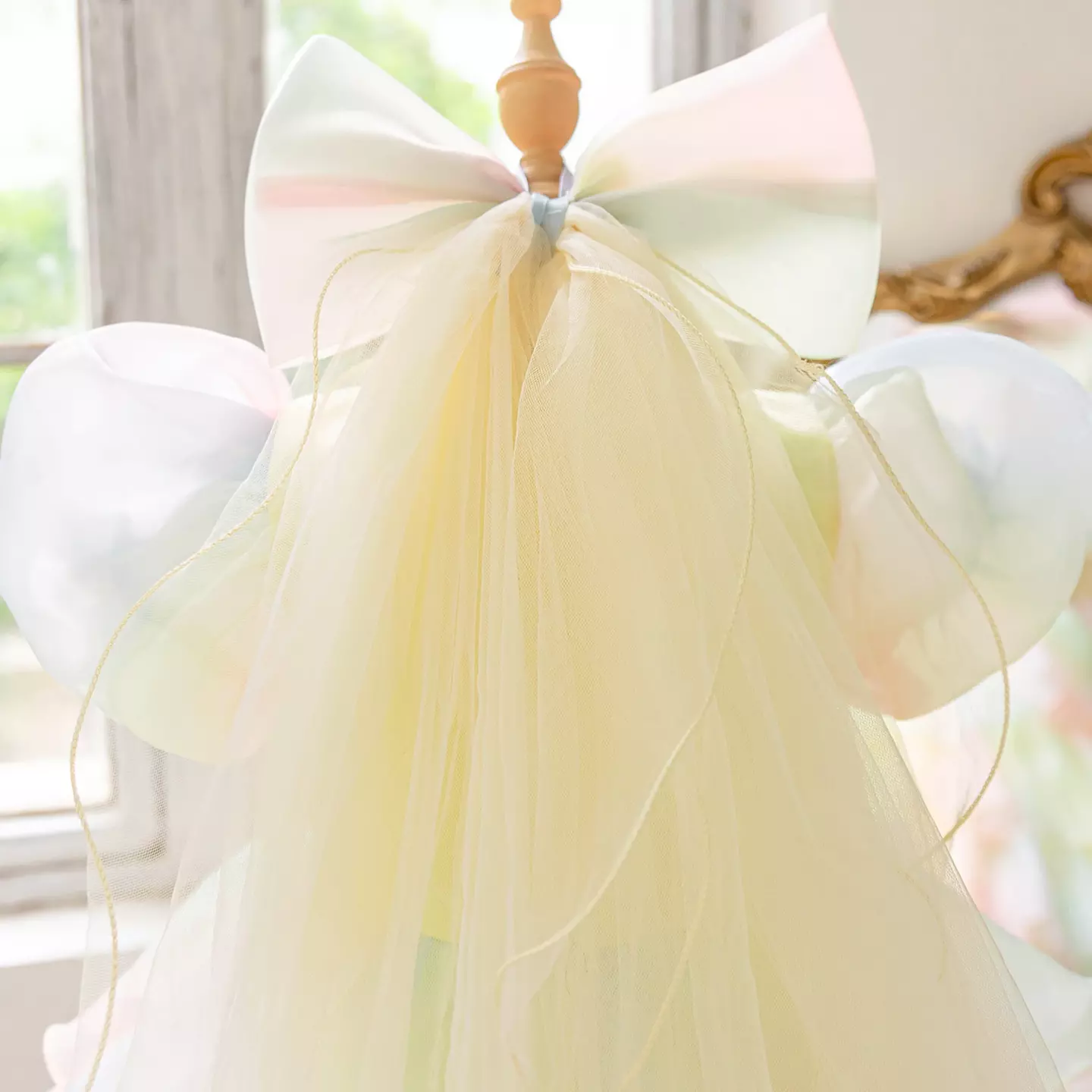 Mamiko Rainbow Beaded Tiered Tulle Party Dress with Bow Train