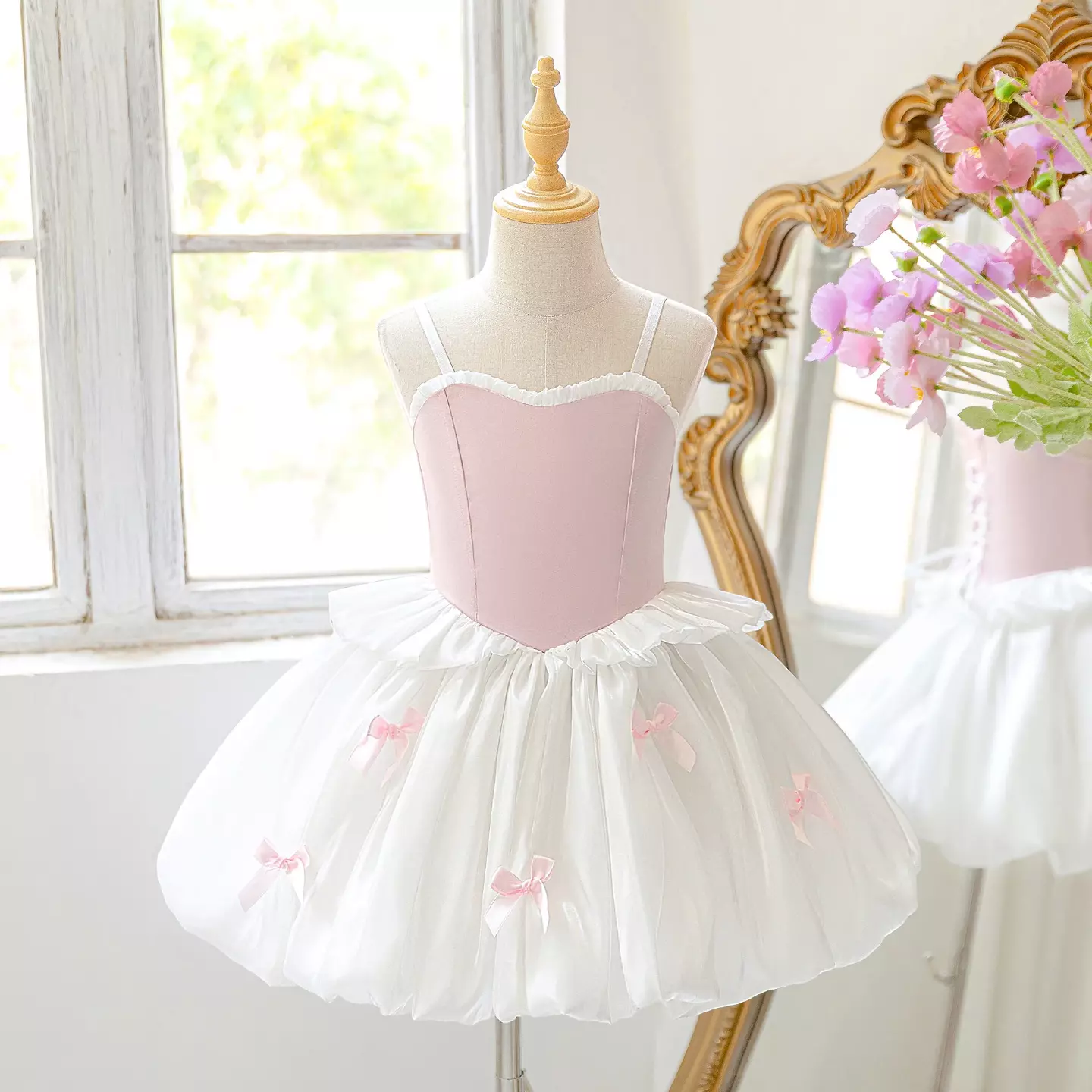 Sadie Pink & White Tulle Flower Girl Party Dress - Knee Length