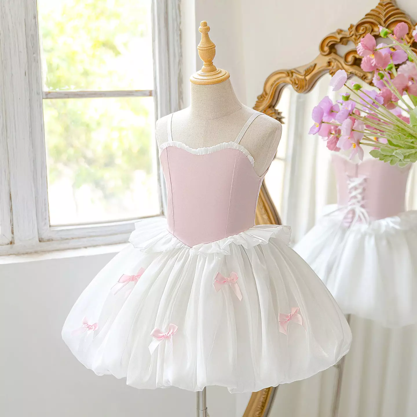 Sadie Pink & White Tulle Flower Girl Party Dress - Knee Length