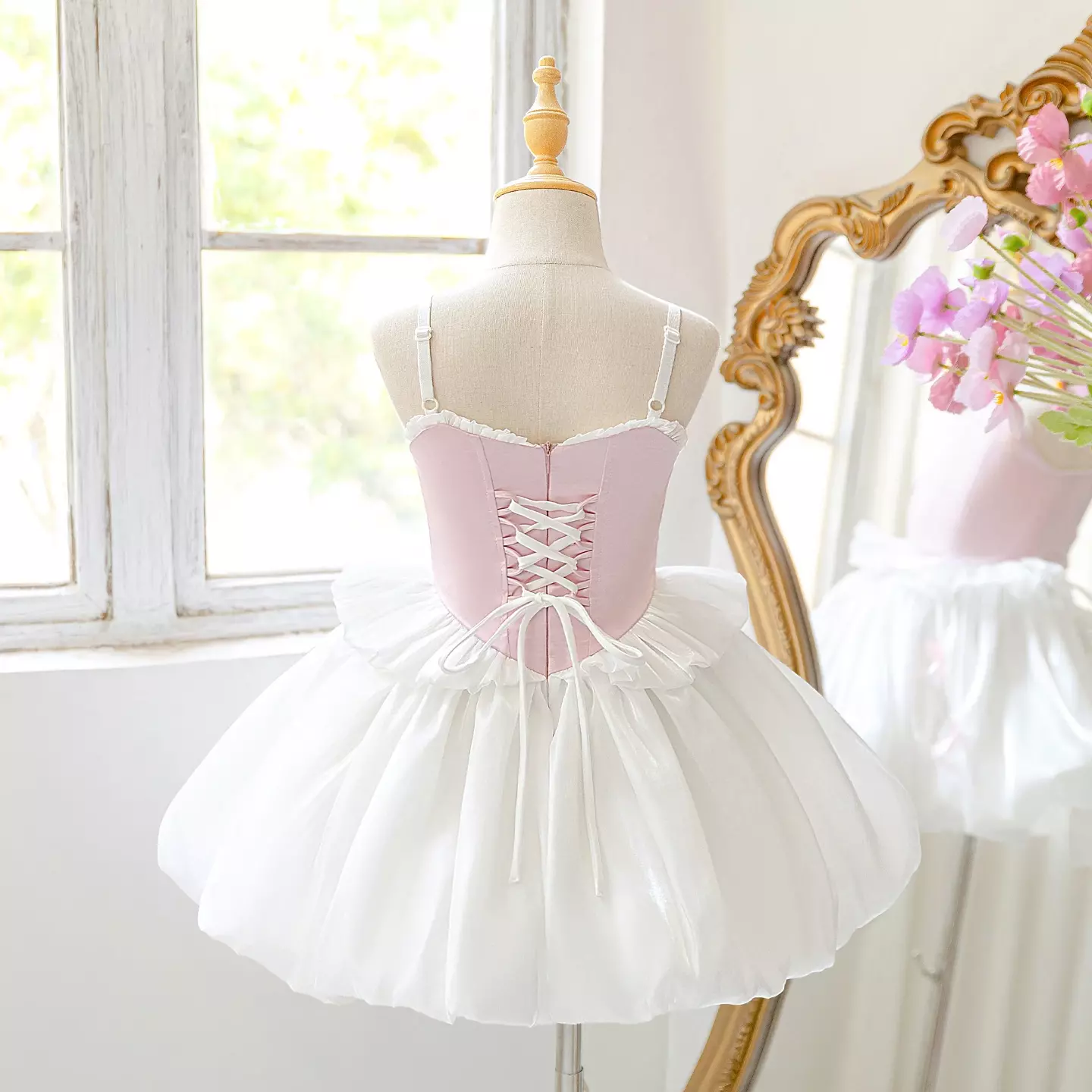 Sadie Pink & White Tulle Flower Girl Party Dress - Knee Length