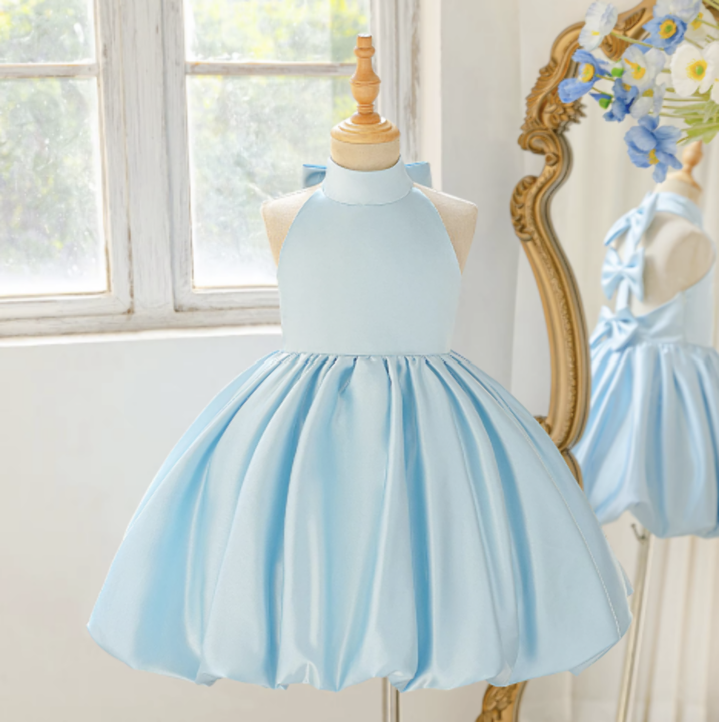 Light Blue Scarlett Knee-Length Party Dress for Girls 9051