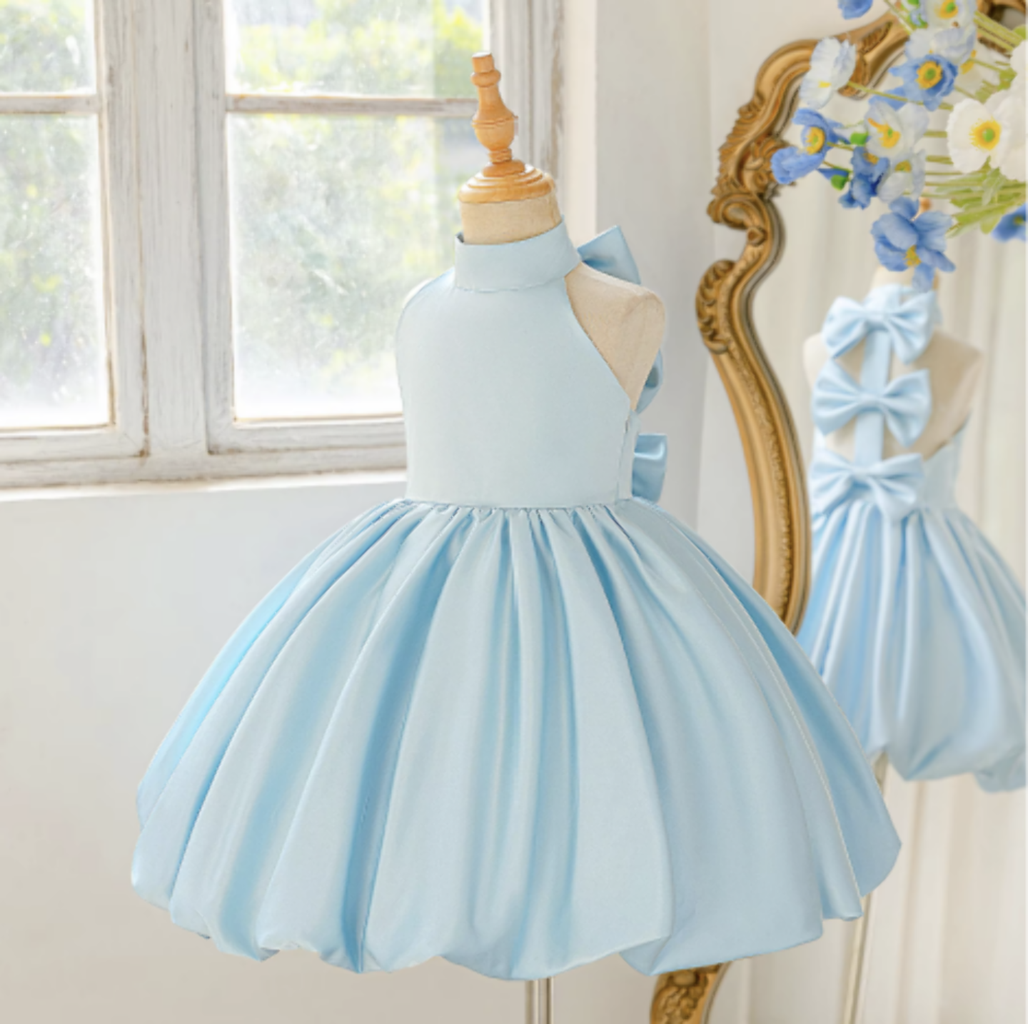 Light Blue Scarlett Knee-Length Party Dress for Girls 9051