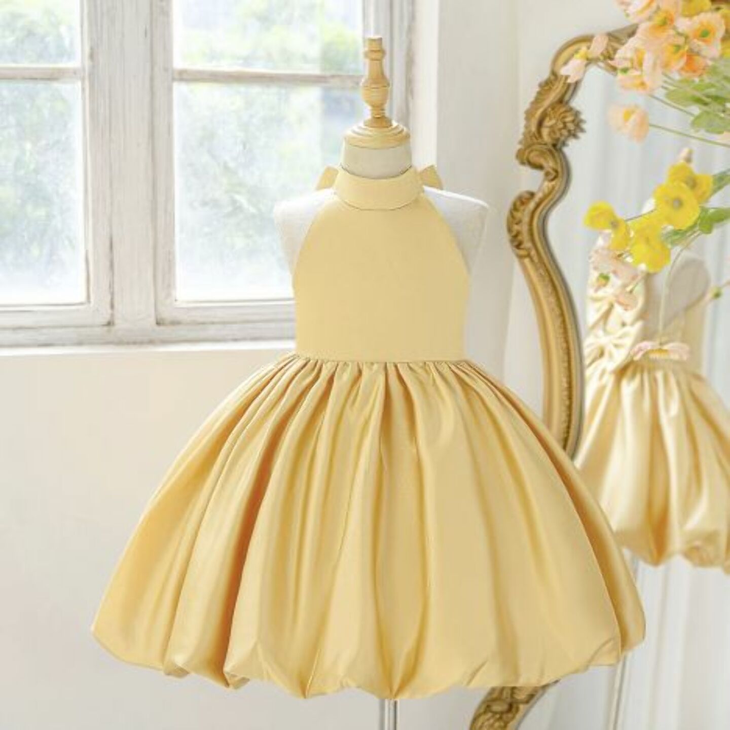 Yellow Scarlett Knee-Length Party Dress for Girls 9053