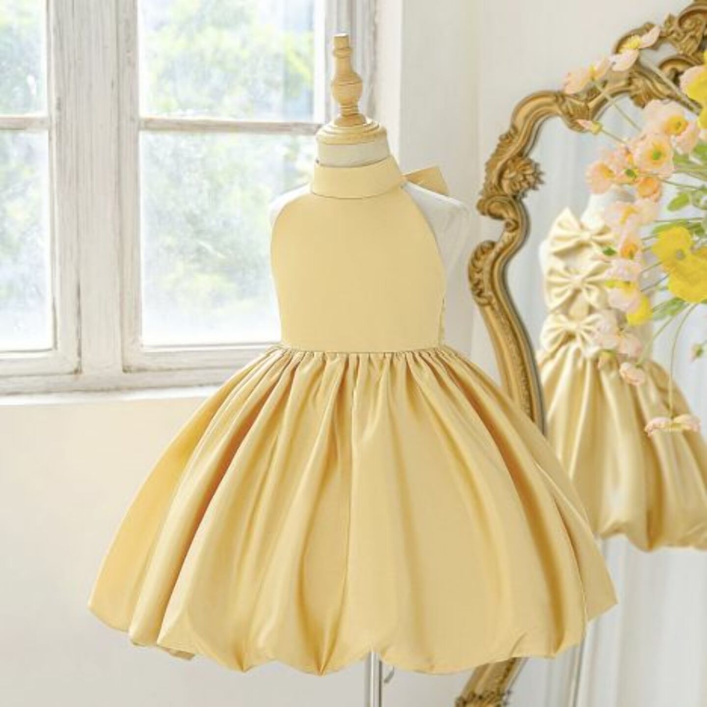 Yellow Scarlett Knee-Length Party Dress for Girls 9053