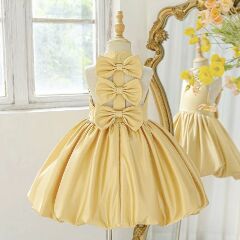 Yellow Scarlett Knee-Length Party Dress for Girls 9053