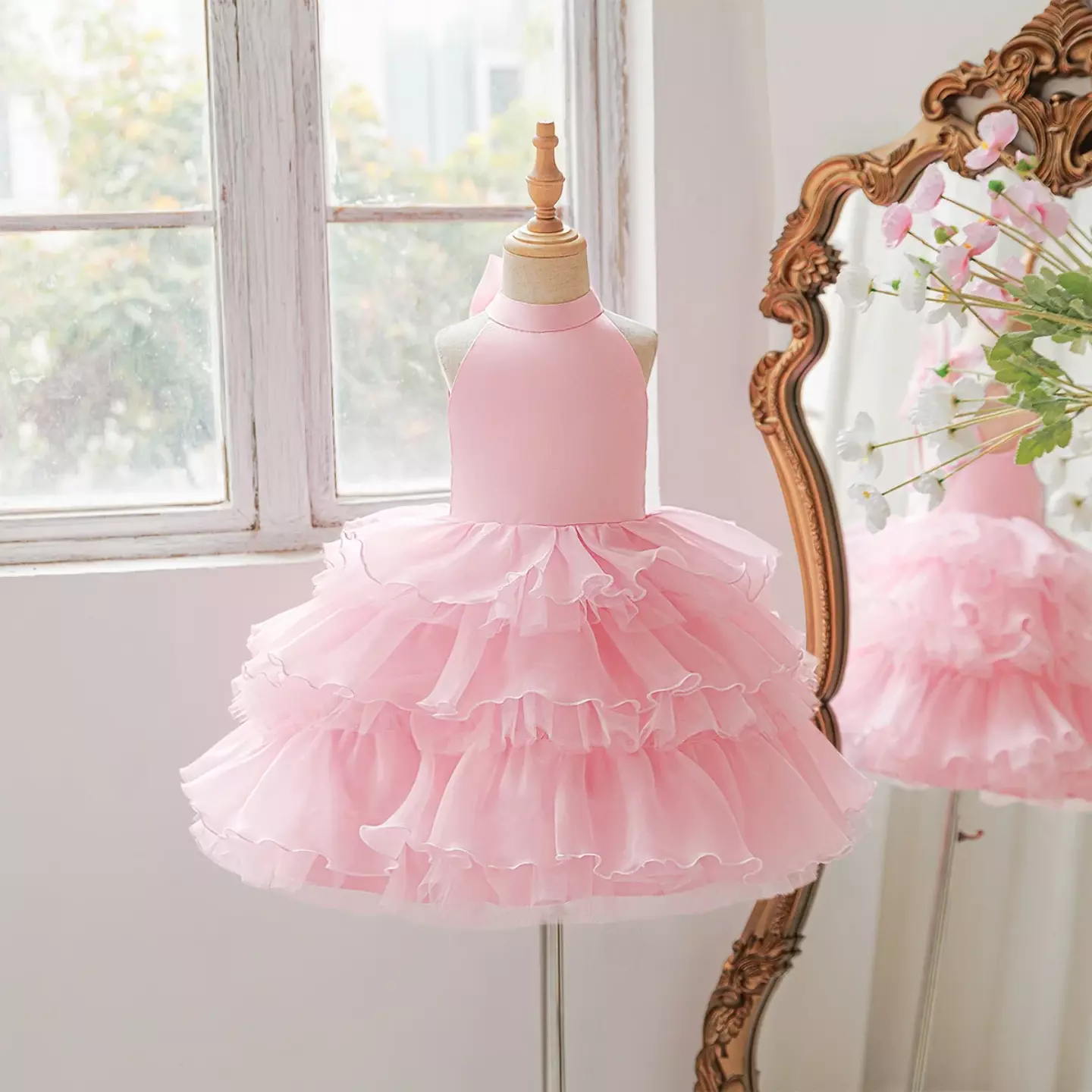 Dress - Hayley (Pink Tiered Tulle Flower Girl Dress)