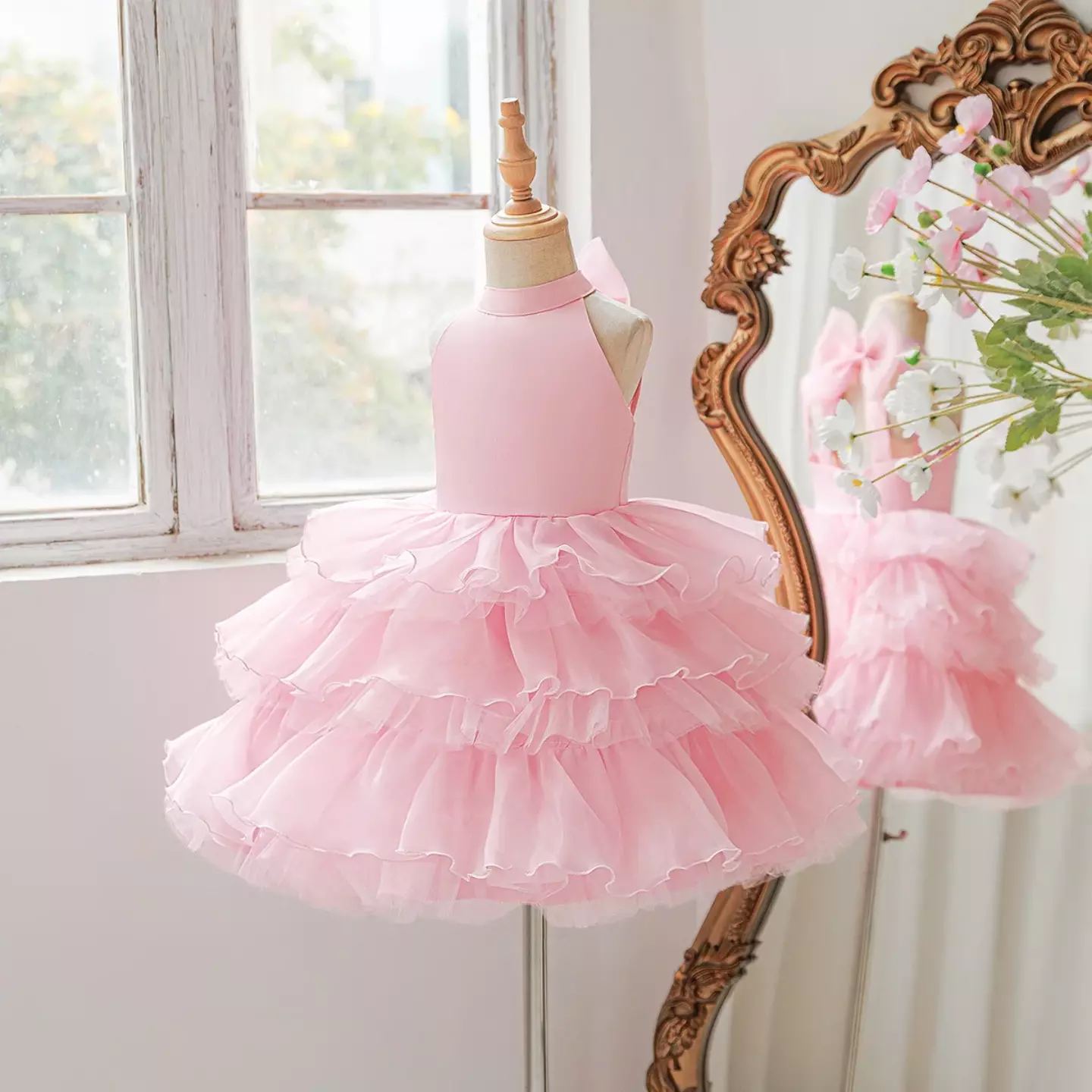 Dress - Hayley (Pink Tiered Tulle Flower Girl Dress)