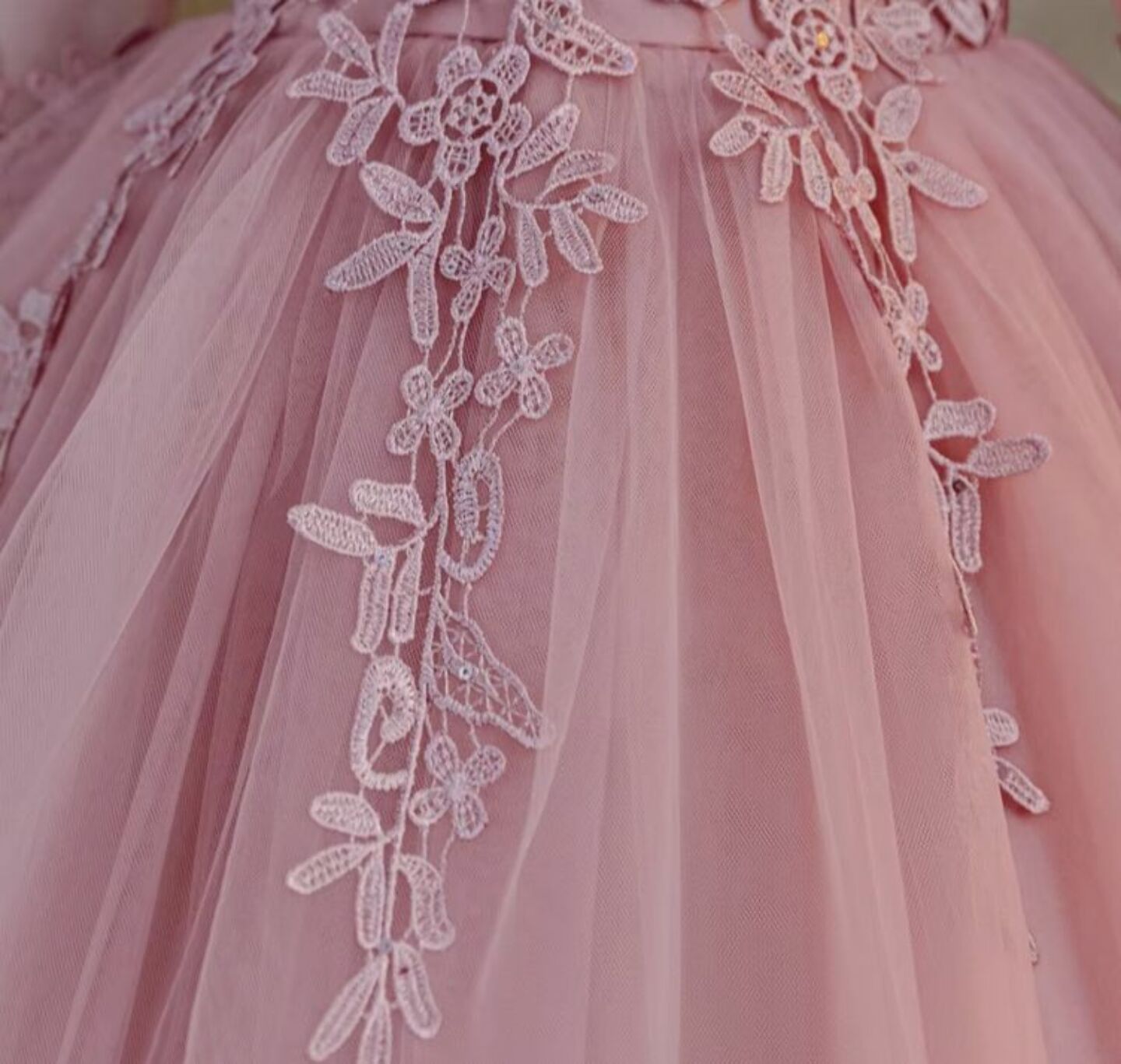 Keira Dusty Pink Flower Girl Dress - Long Sleeve Lace Tulle Party Dress