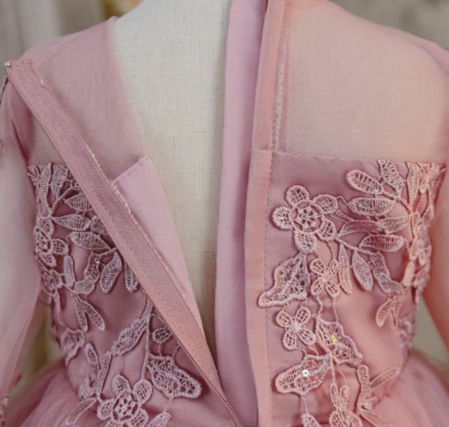 Keira Dusty Pink Flower Girl Dress - Long Sleeve Lace Tulle Party Dress