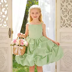Kiernan Sage Green Pickup Hem Satin Flower Girl Dress for Girls