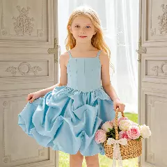 Kiernan Light Blue Pickup Hem Satin Flower Girl Dress for Girls