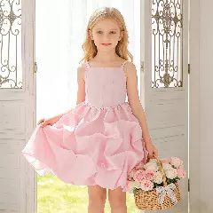 Kiernan Pink Pickup Hem Satin Flower Girl Dress for Girls
