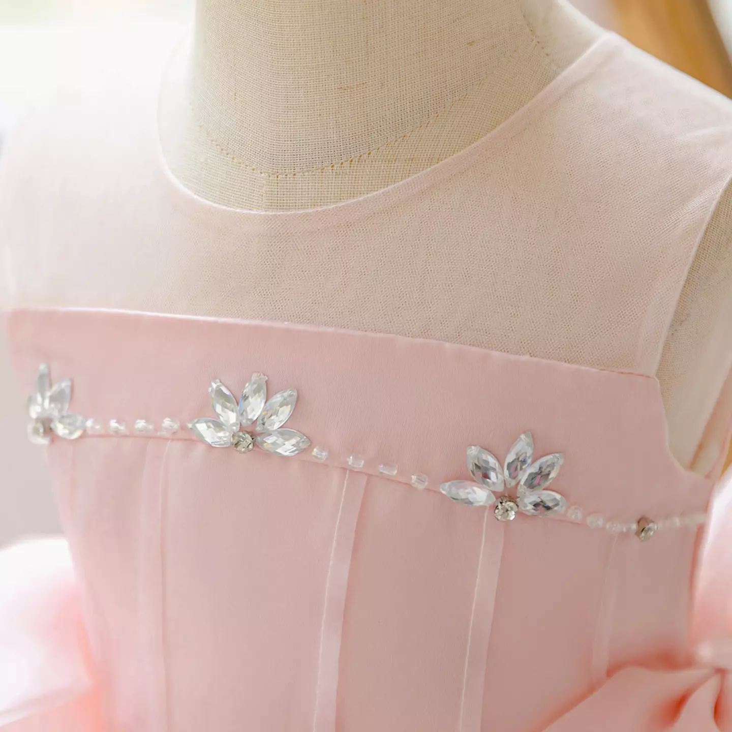 Kayla Peach Pink Knee-Length Party Dress with Tulle Skirt & Bow for Girls