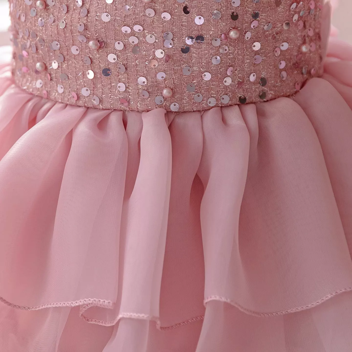 Girls Alica Dusty Pink Pearl Beaded Tiered Tulle Party Dress