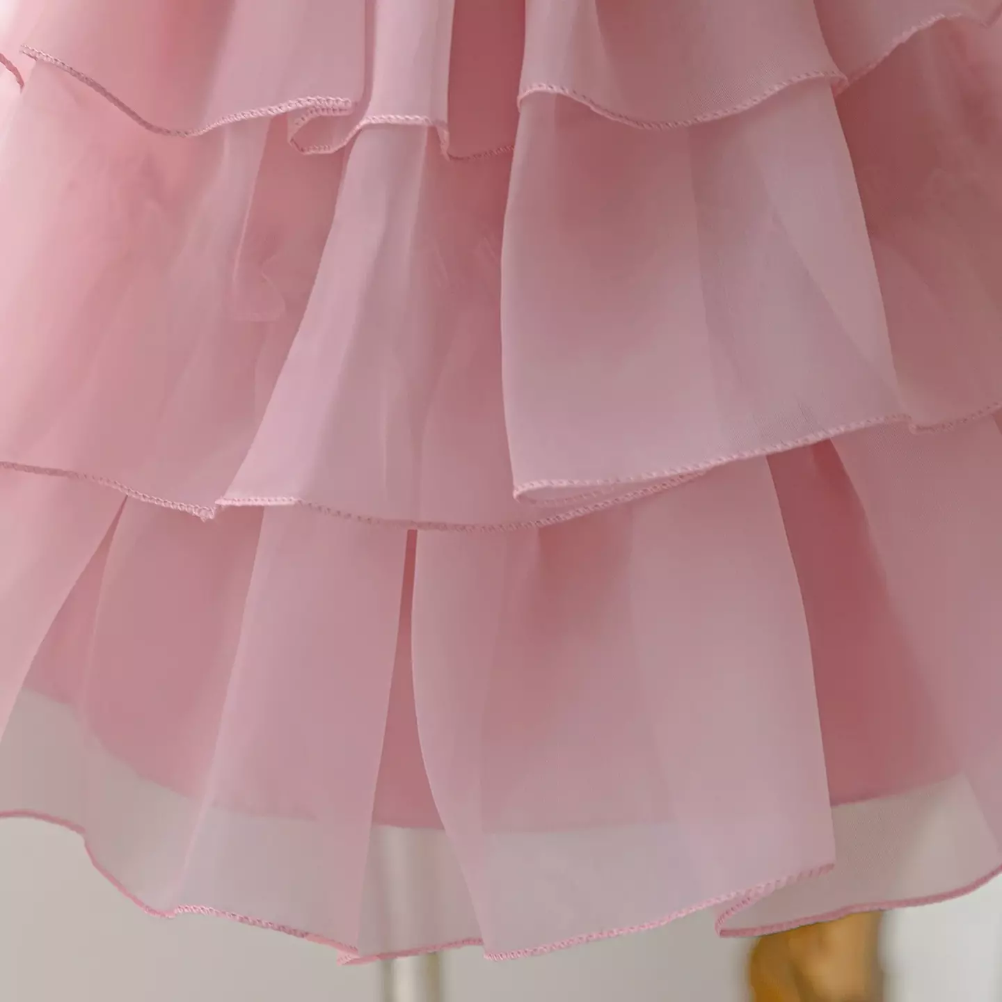 Girls Alica Dusty Pink Pearl Beaded Tiered Tulle Party Dress