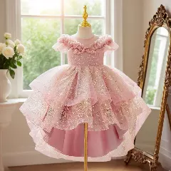 Dara Dusty Pink Sparkle Tulle High-Low Flower Girl Dress