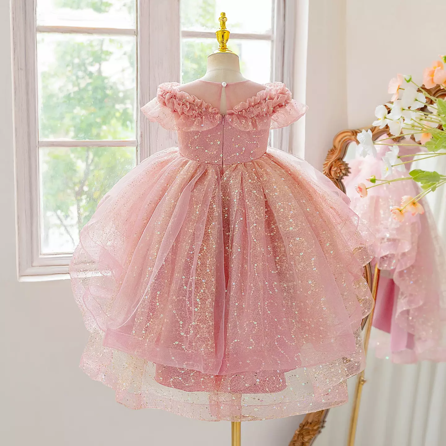 Dara Dusty Pink Sparkle Tulle High-Low Flower Girl Dress
