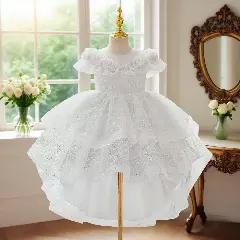 Dara White Sparkle Tulle High-Low Flower Girl Dress