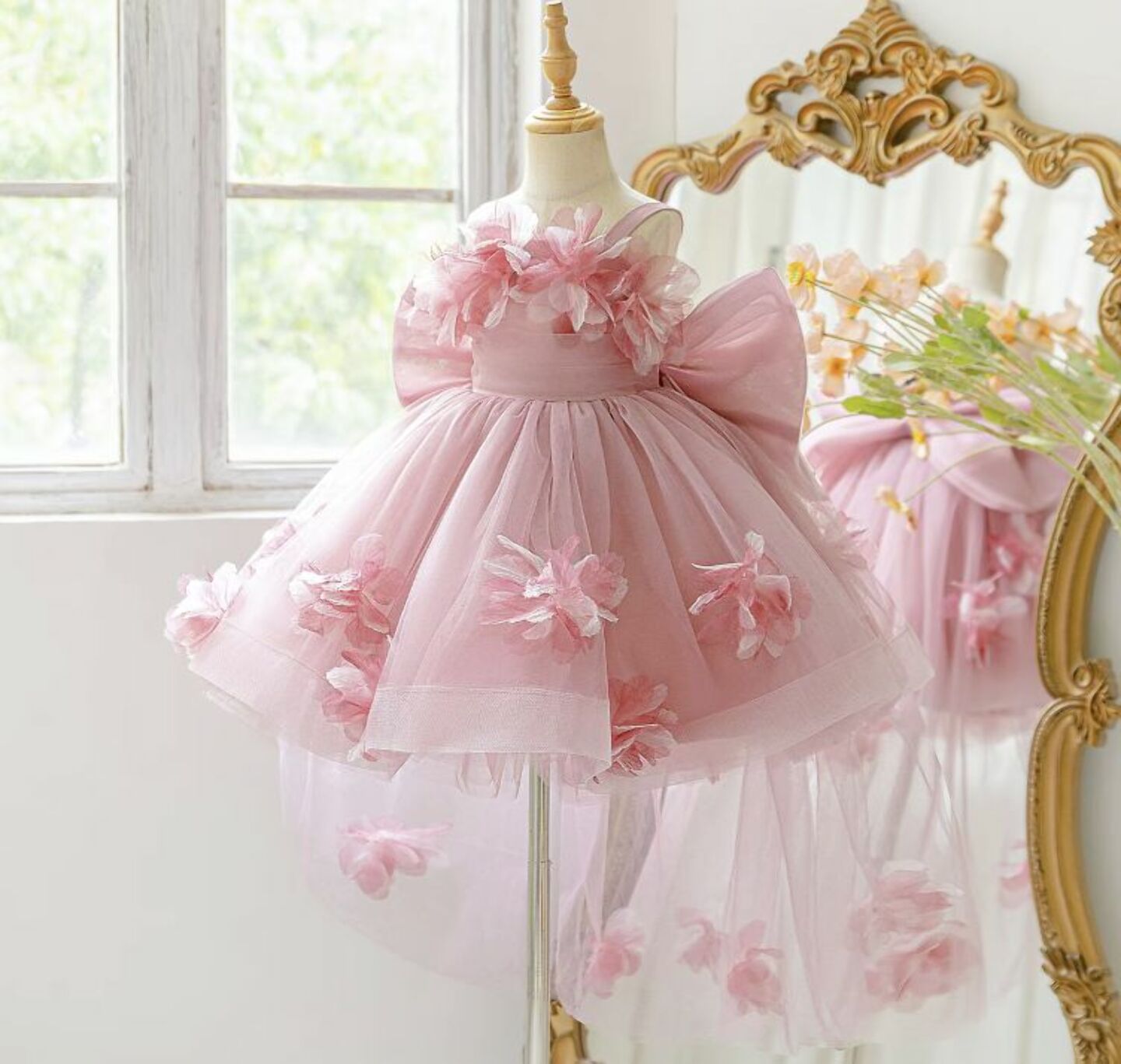 Dusty Pink Flower Girl Dress + Accessories Bundle | Haley High-Low Tulle Dress