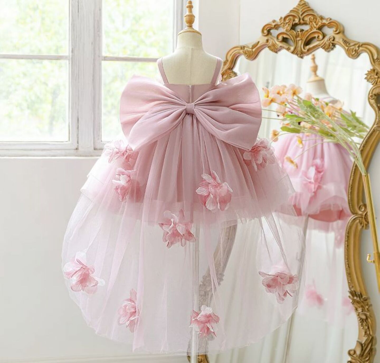 Dusty Pink Flower Girl Dress + Accessories Bundle | Haley High-Low Tulle Dress