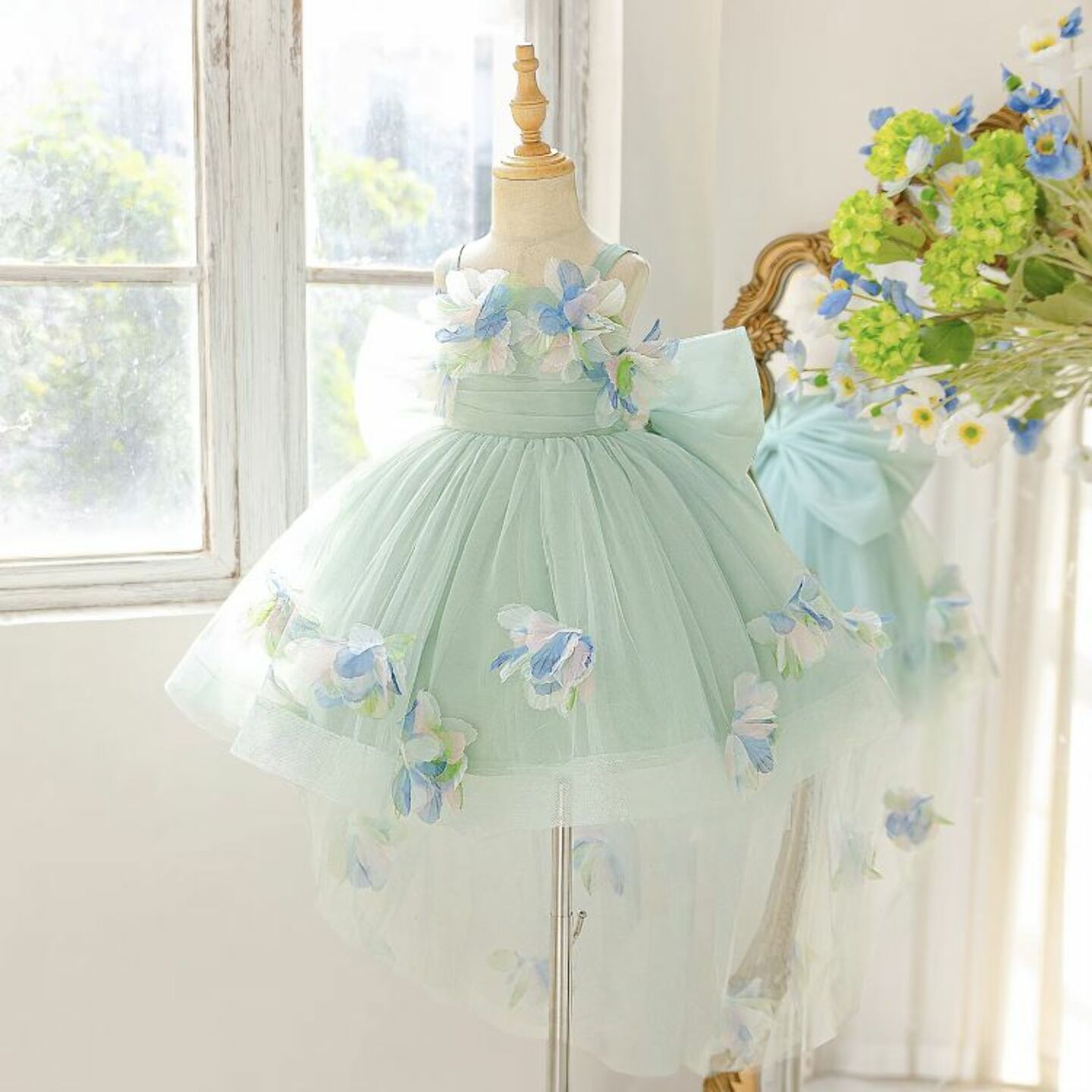 Sage Green Flower Girl Dress + Accessories Bundle | Haley High-Low Tulle Dress