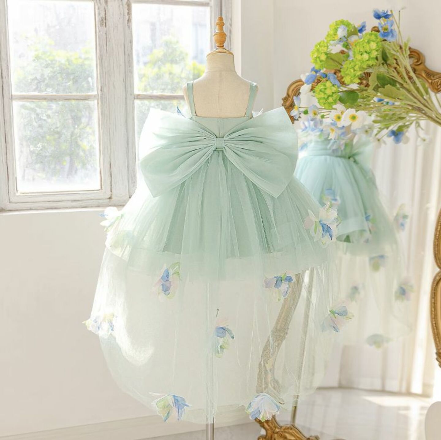 Sage Green Flower Girl Dress + Accessories Bundle | Haley High-Low Tulle Dress