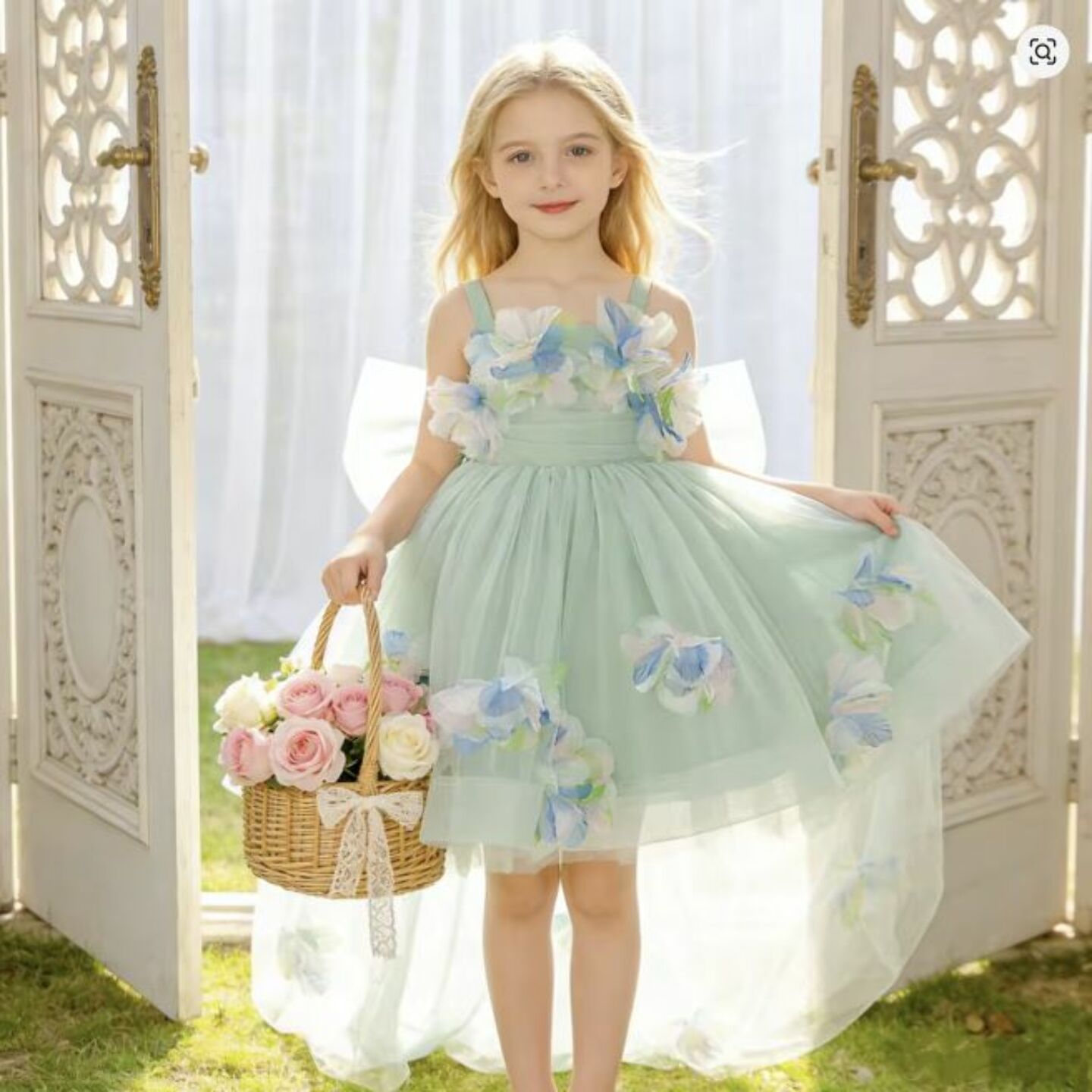 Sage Green Flower Girl Dress + Accessories Bundle | Haley High-Low Tulle Dress