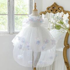 White Flower Girl Dress + Accessories Bundle | Haley High-Low Tulle Dress